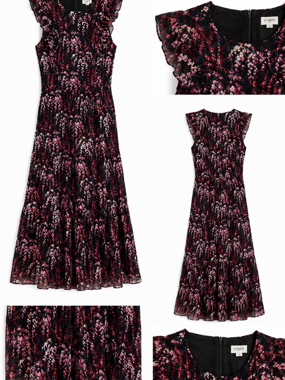 J. Crew Black Floral Midi Dress with Pink and White Print